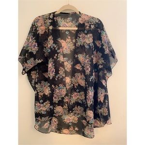 Black Floral Sheer Kimono Size Small